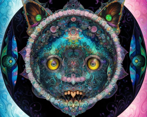 Intricate Cat-Like Creature with Vibrant Colors and Patterns