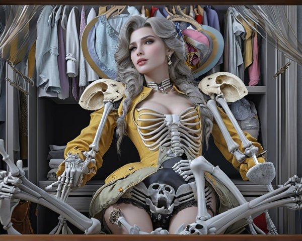 Striking Figure in Wardrobe Blending Fashion and Macabre