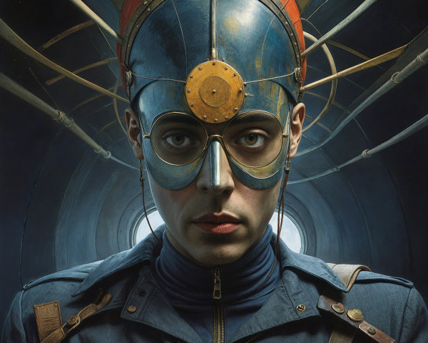 Portrait of a person in vintage headpiece with steampunk style