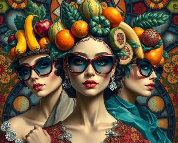 Stylish Women with Fruit Hairstyles and Sunglasses