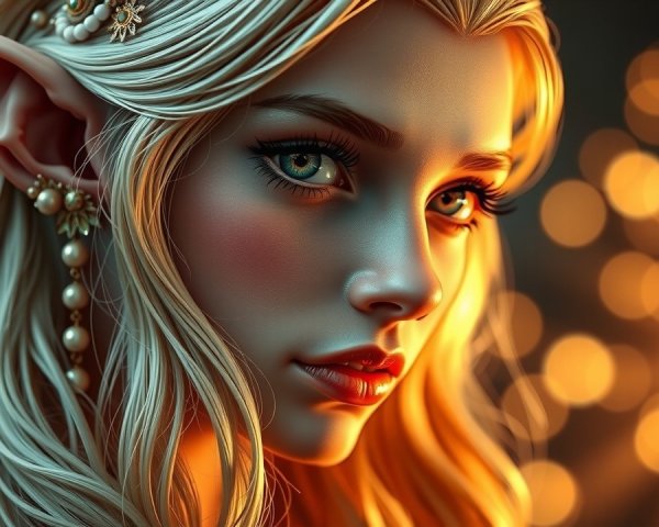 Ethereal Elf Portrait with Delicate Features and Jewelry