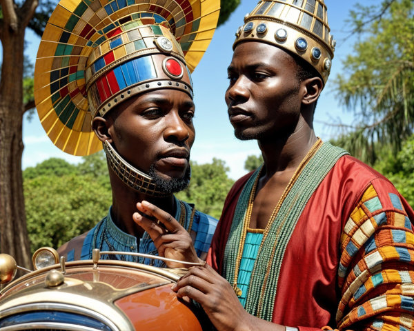 Elegant Men in Traditional Attire by Vintage Car