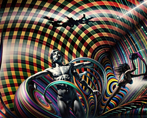 Surreal Scene with Abstract Figures and Vivid Colors