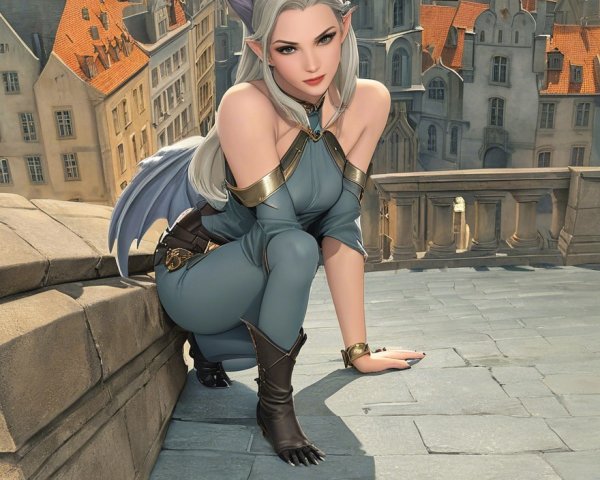 Fantasy Character with Silver Hair and Bat Wings