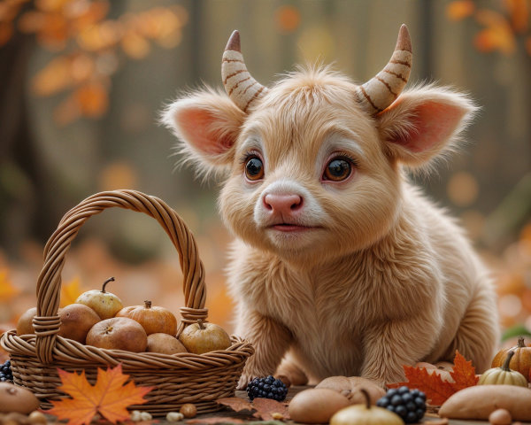 Charming Creature Amidst Autumn Leaves and Bounty