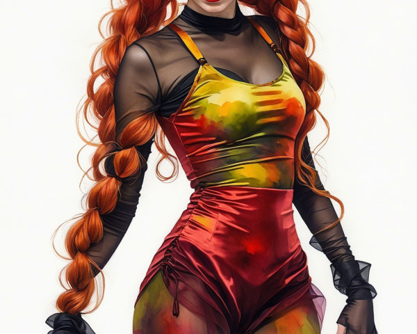 Vibrant Figure in Colorful Fashion and Bold Makeup