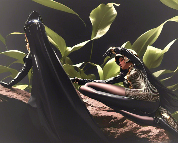 Elegant Figures in a Dimly Lit Natural Setting