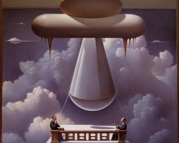 Surreal Artwork of Two Figures in Dreamlike Setting