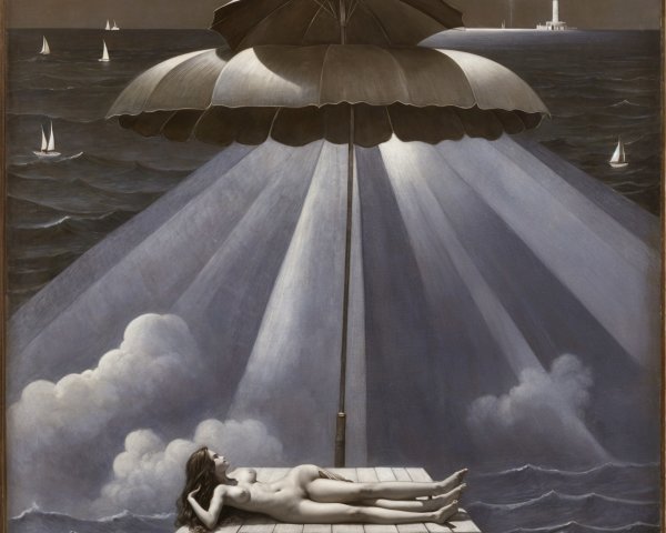 Coastal Scene with Wooden Platform and Reclining Figure