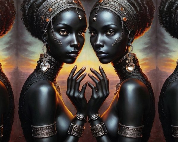 Portraits of a Dark-Skinned Woman in Mystical Setting