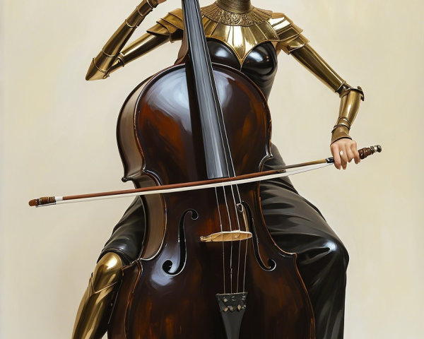 Elegant Musician in Black Gown Playing Cello