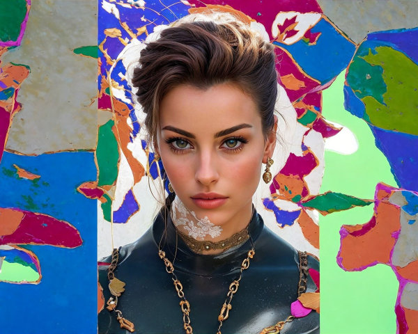 Portrait of a Young Woman with Vibrant Abstract Background
