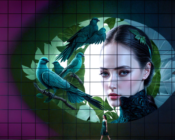 Vibrant Mural of a Young Woman with Nature Elements