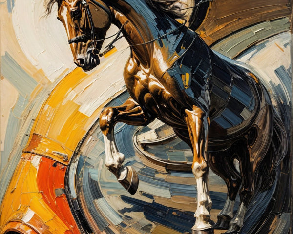 Dynamic Painting of a Powerful Rearing Horse