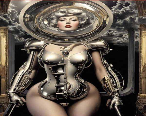 Futuristic Female Figure in Metallic Bodysuit Design