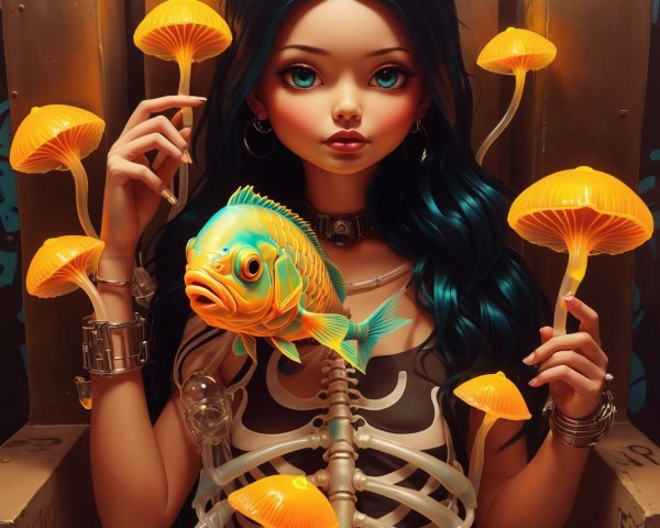Figure with Dark Teal Hair and Gothic Aesthetics