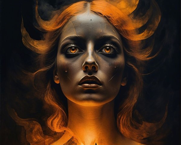 Portrait of a Woman with Fiery Hair and Golden Eyes
