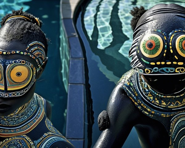 Vibrant Painted Figures with Intricate Tribal Designs
