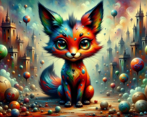 Whimsical Fox in a Colorful Surreal Landscape
