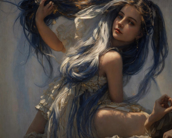 Ethereal Painting of a Woman with Swirling Hair