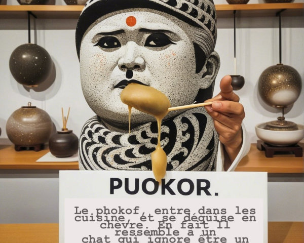 Person with Unique Mask in Pottery Shop Setting