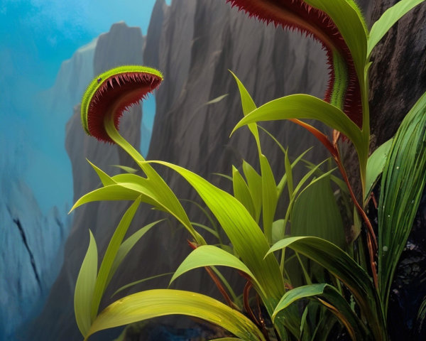 Carnivorous plants with red interiors and green exteriors