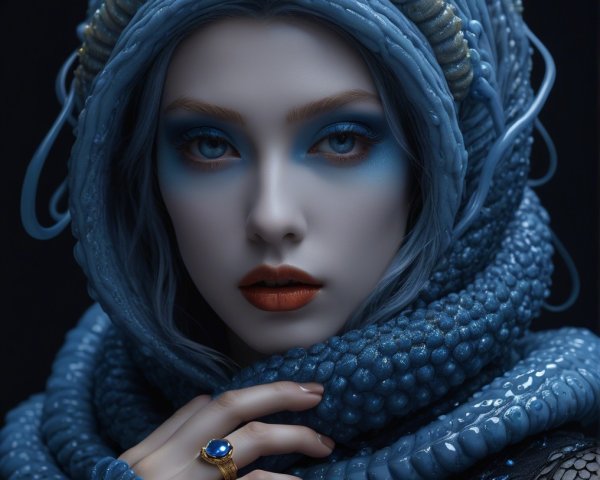 Portrait of a Young Woman with Ethereal Blue Accents