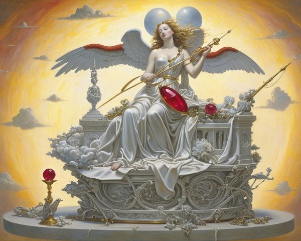 Celestial Figure with Wings and Lyre on Pedestal