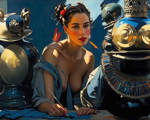 Portrait of a Woman with Sculptures and Paintbrush