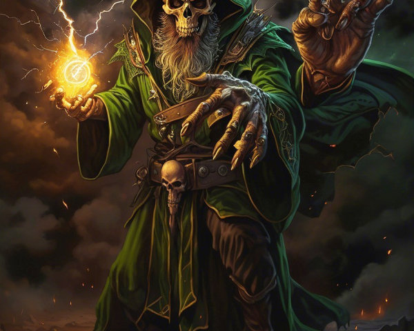 Sorcerer in Tattered Robe Conjures Magic in Storm