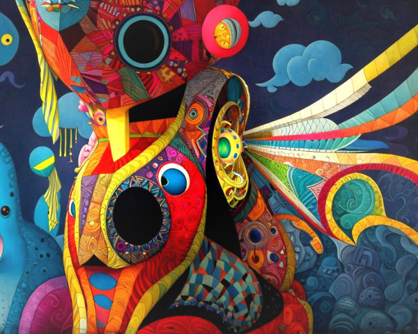 Vibrant Abstract Composition with Stylized Figure