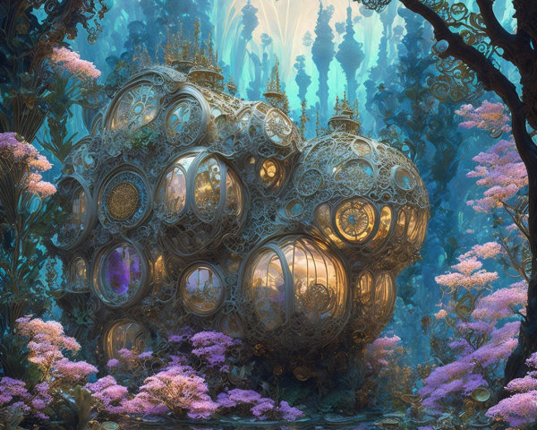 Intricate Underwater Scene with Bubbles and Coral
