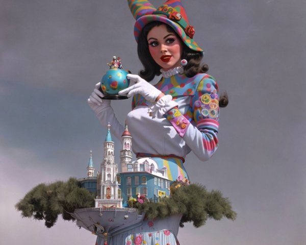 Whimsical Character in Colorful Outfit with Globe