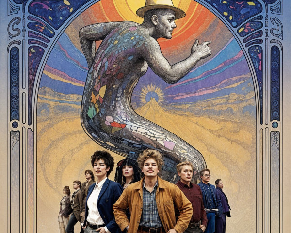 Colorful Mosaic Figure with Diverse Retro Characters