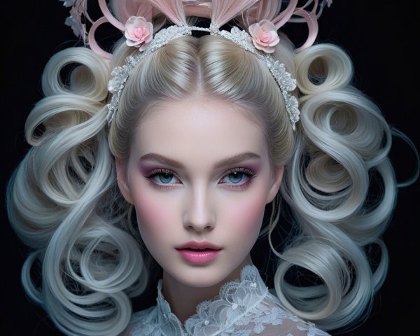 Young woman with blonde curls and vintage attire