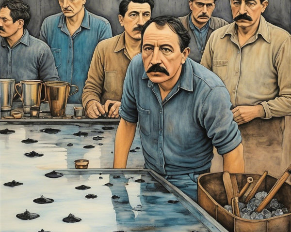 Factory Workers in Historical Industrial Setting