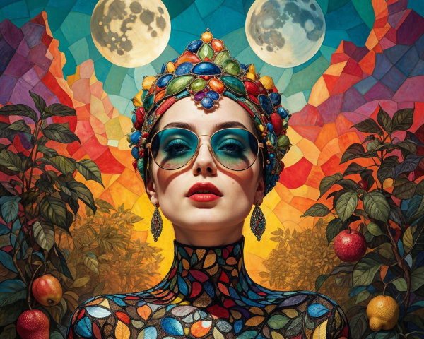 Surreal Portrait of a Woman with Colorful Elements