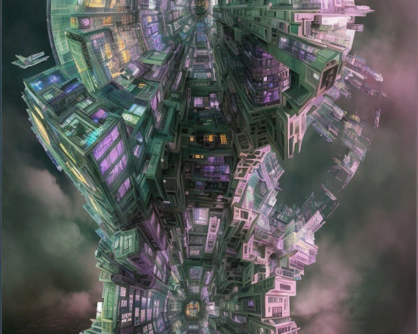Surreal Futuristic Cityscape with Tunnel-Like Structure