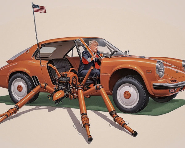 Retro Orange Sports Car with Animated Spider Machine