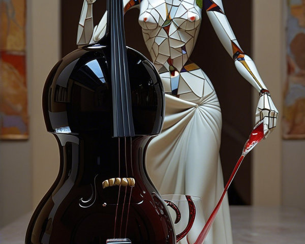 Abstract Female Figure with Cello and Geometric Patterns