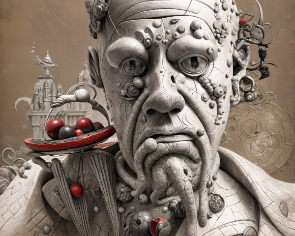 Surreal Sculpture of Humanoid Figure with Textured Surface