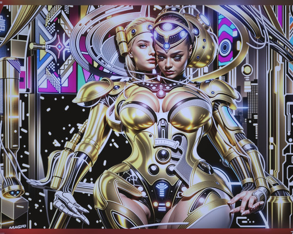 Futuristic Artwork of Intertwined Android Figures