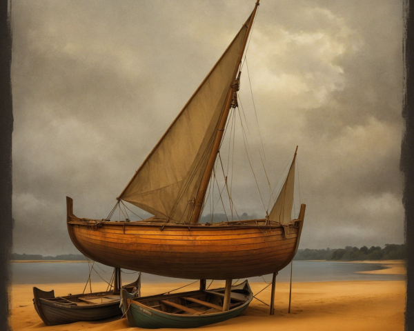 Coastal Scene with Sailboats and Overcast Sky