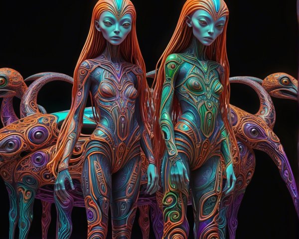 Futuristic Humanoid Figures with Colorful Patterns