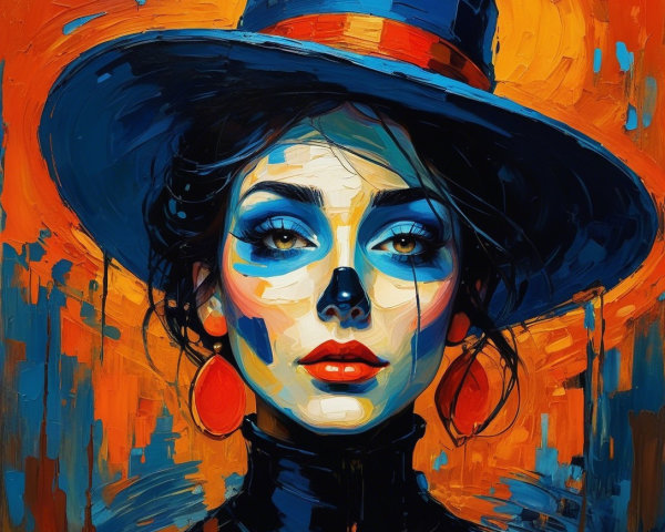 Portrait of a Woman in Blue and Orange Colors