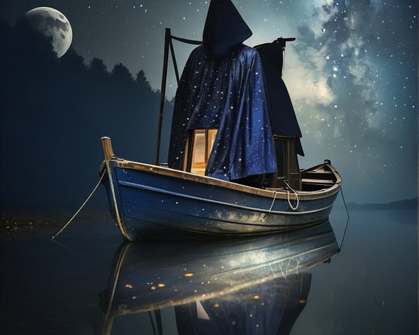 Mysterious Boat Under Starry Sky at Night
