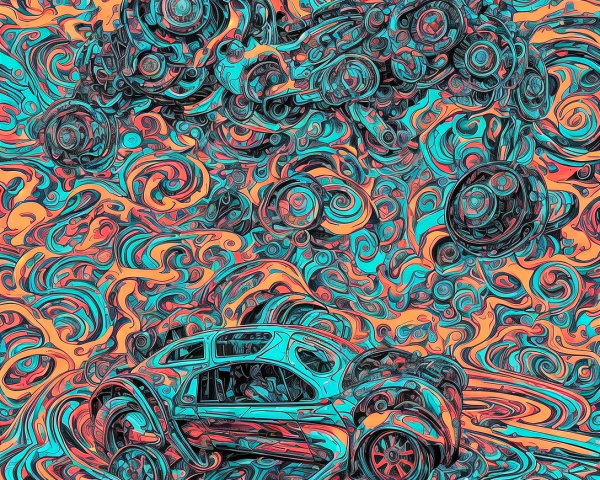 Abstract Car Illustration in Vibrant Colors and Shapes