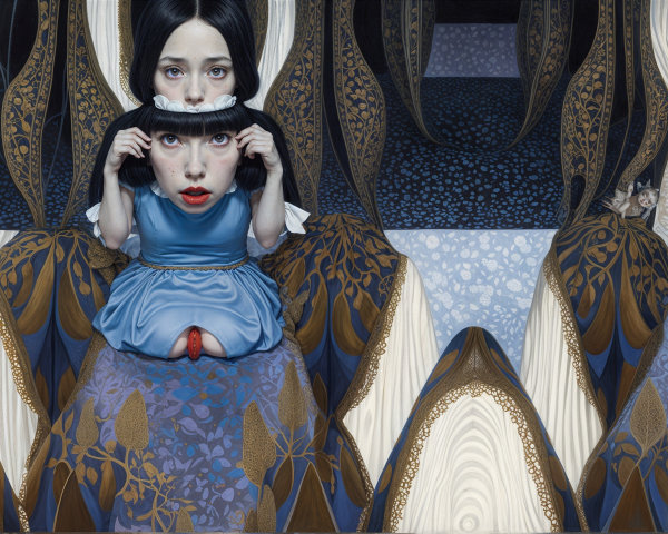 Surreal Scene of Two Girls in Ornate Clothing