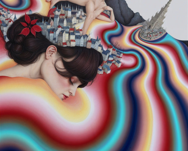 Ethereal Figures in a Vibrant Surreal Landscape