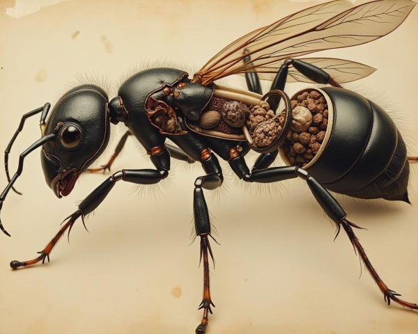 Detailed Illustration of Ant Anatomy and Foraging Role